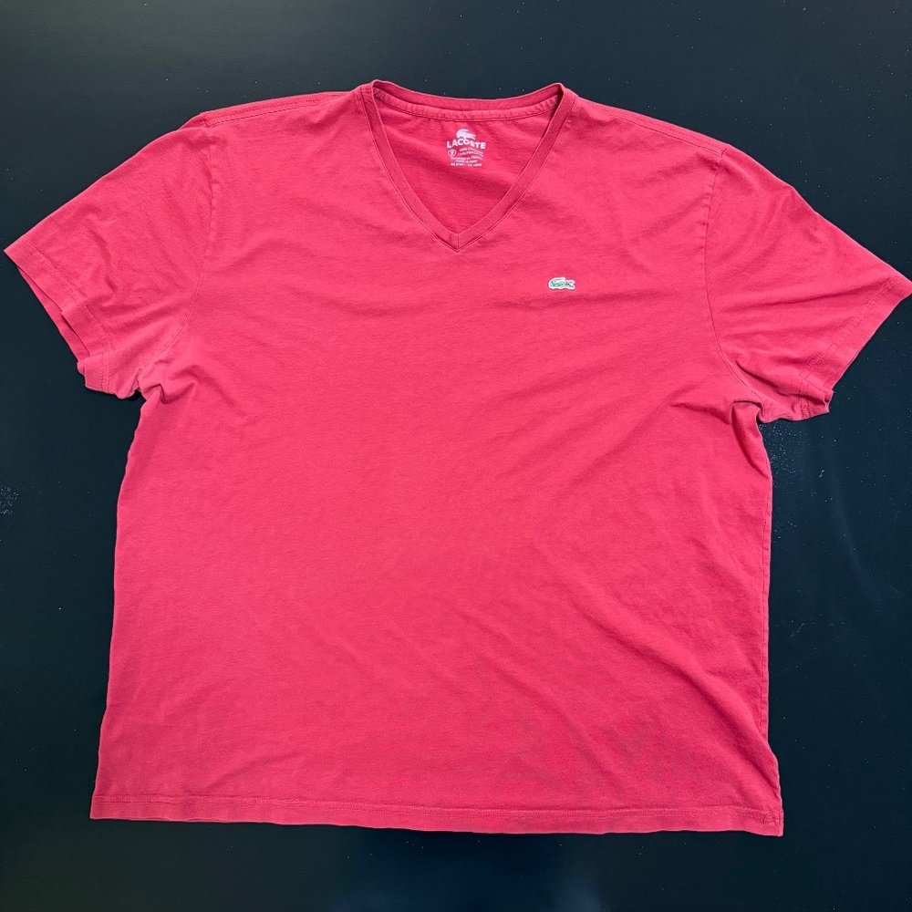 Lacoste V Neck T-Shirt - Size XXXL - Pale Red